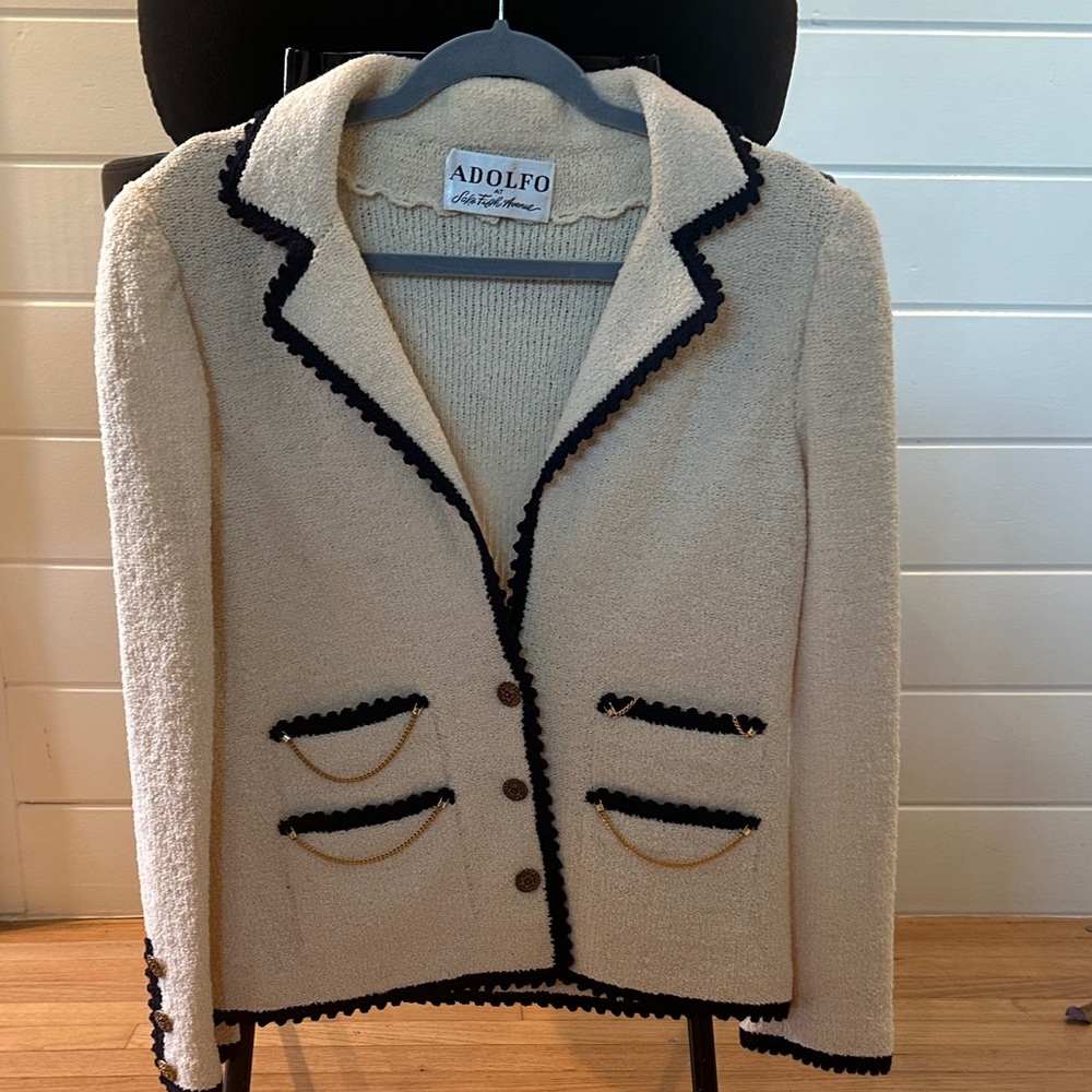 Adolfo Cream Blazer with Black Trim